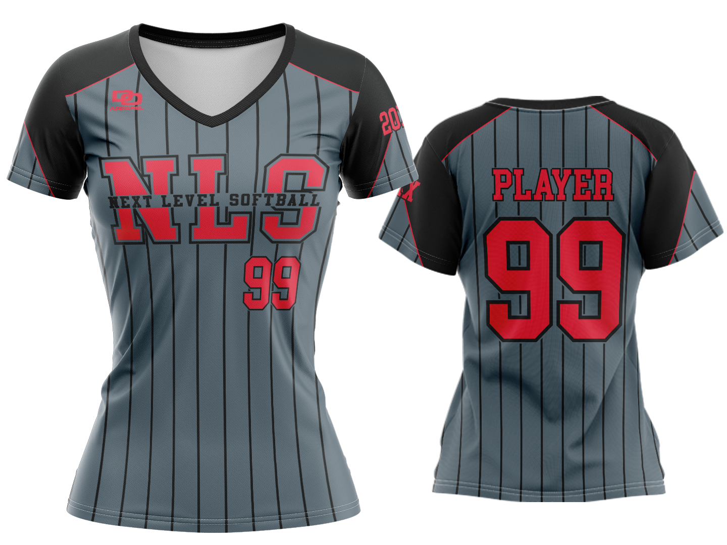 Custom Womens V-Neck Jersey - Charcoal Pinstripe