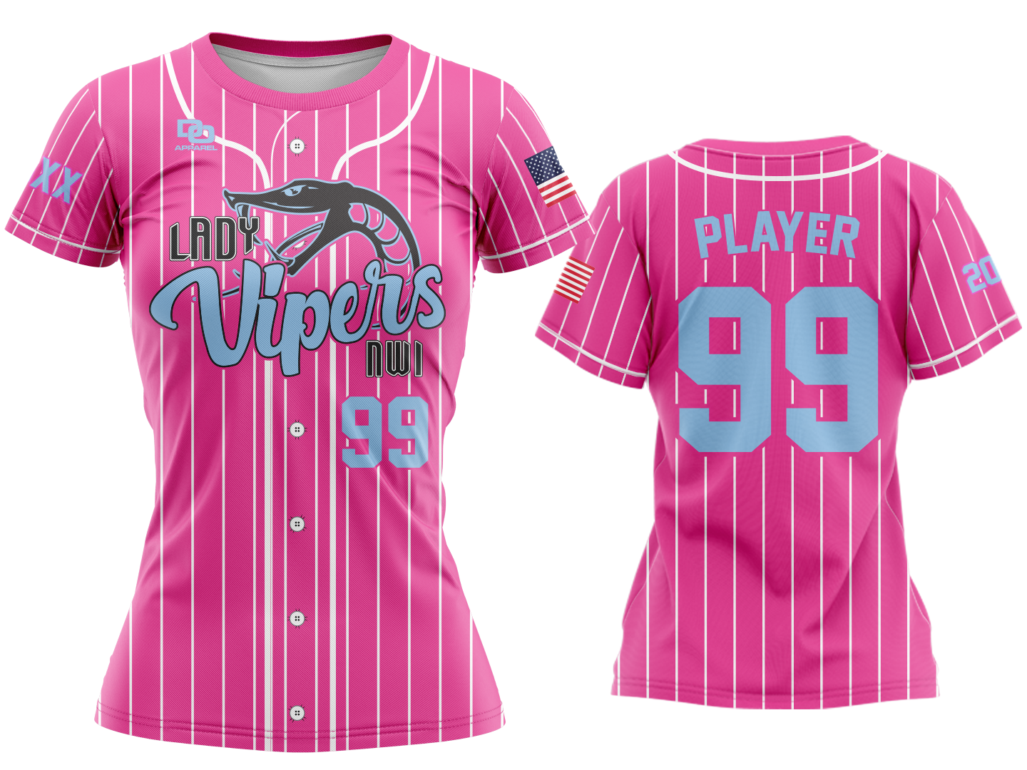 Custom Womens Crew Jersey - Pink Pinstripe