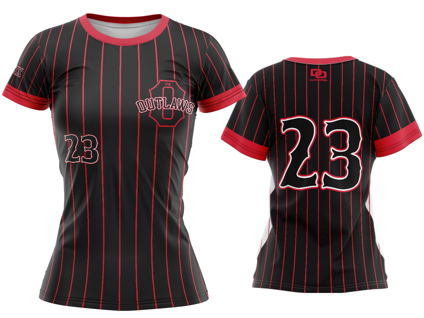 Custom Womens Crew Jersey - Black Pinstripe Opt 8