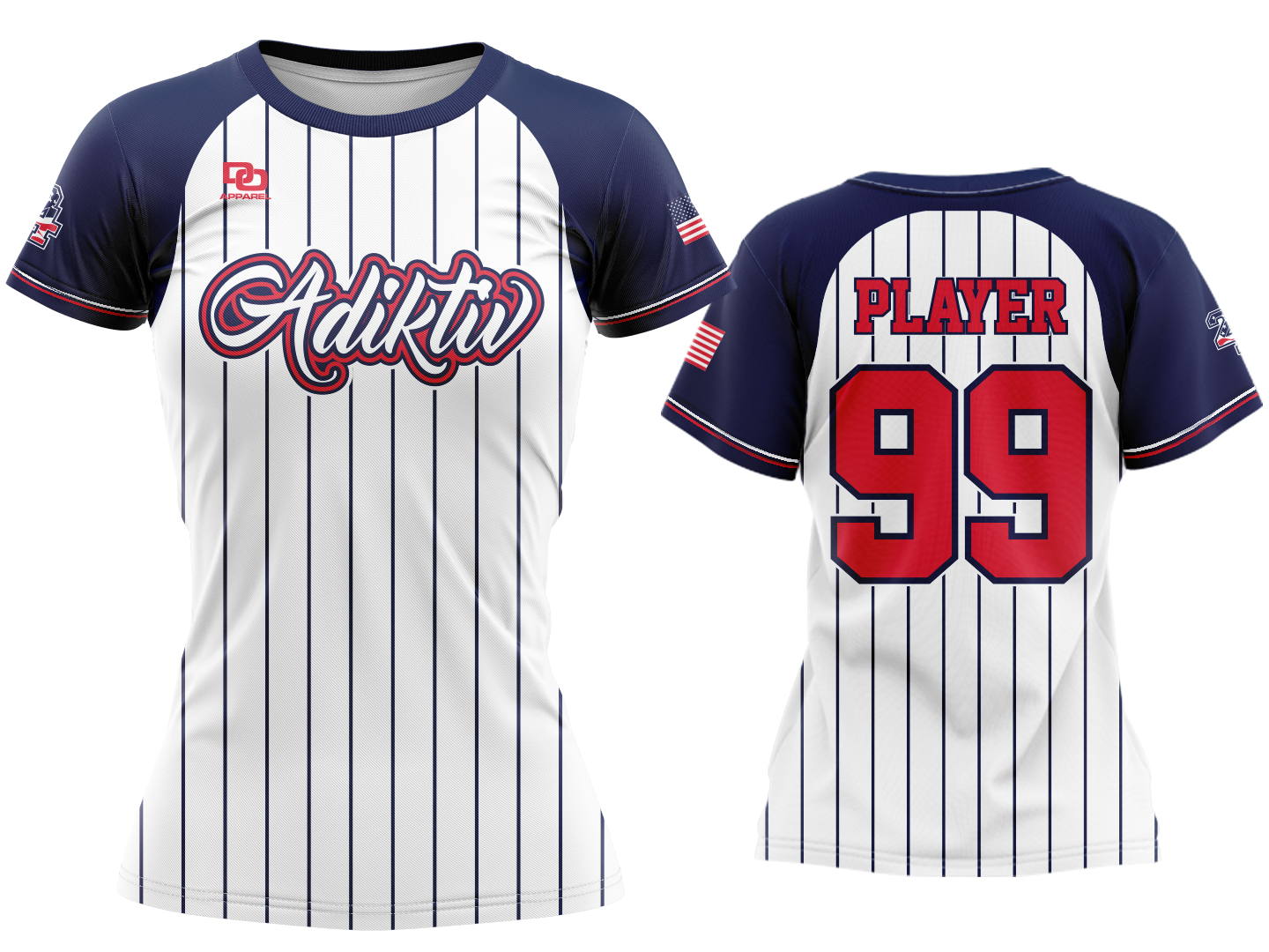 Custom Womens Crew Jersey - White Pinstripe