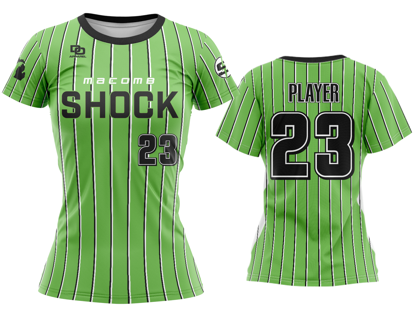 Custom Womens Crew Jersey - Lime Pinstripe