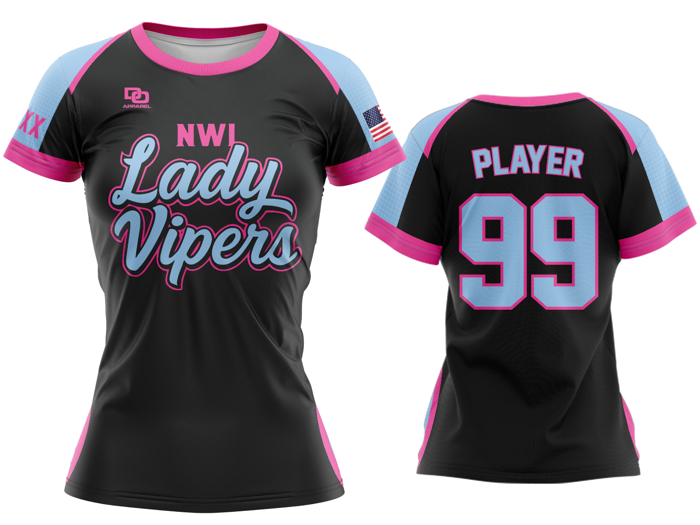 Custom Womens Crew Jersey - Black/Columbia