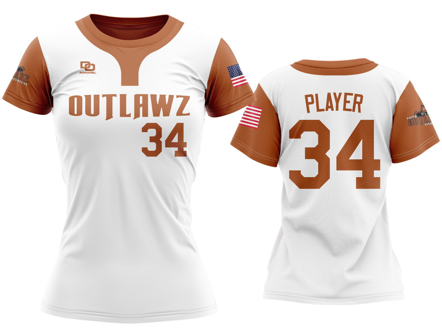 Custom Womens Crew Jersey - White/Texas Orange