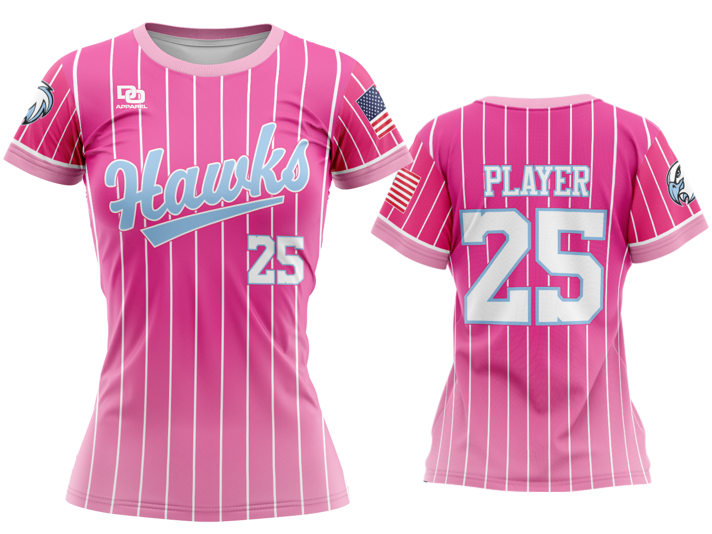 Custom Womens Crew Jersey - Pink Pinstripe