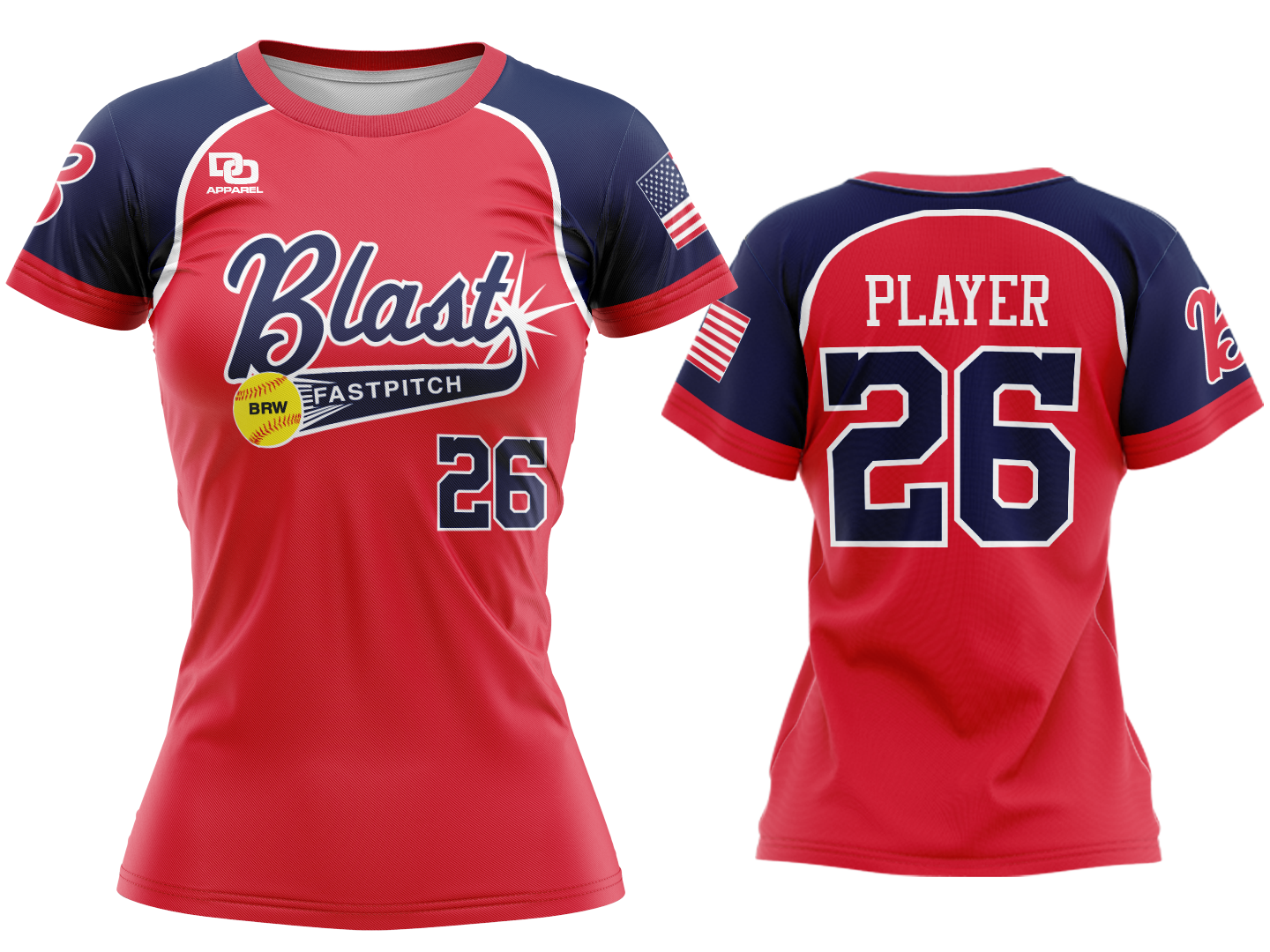 Custom Womens Crew Jersey - Red Opt 2