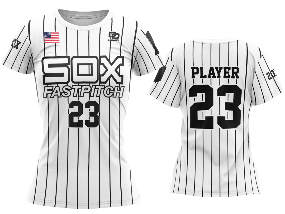 Custom Womens Crew Jersey - White Pinstripe