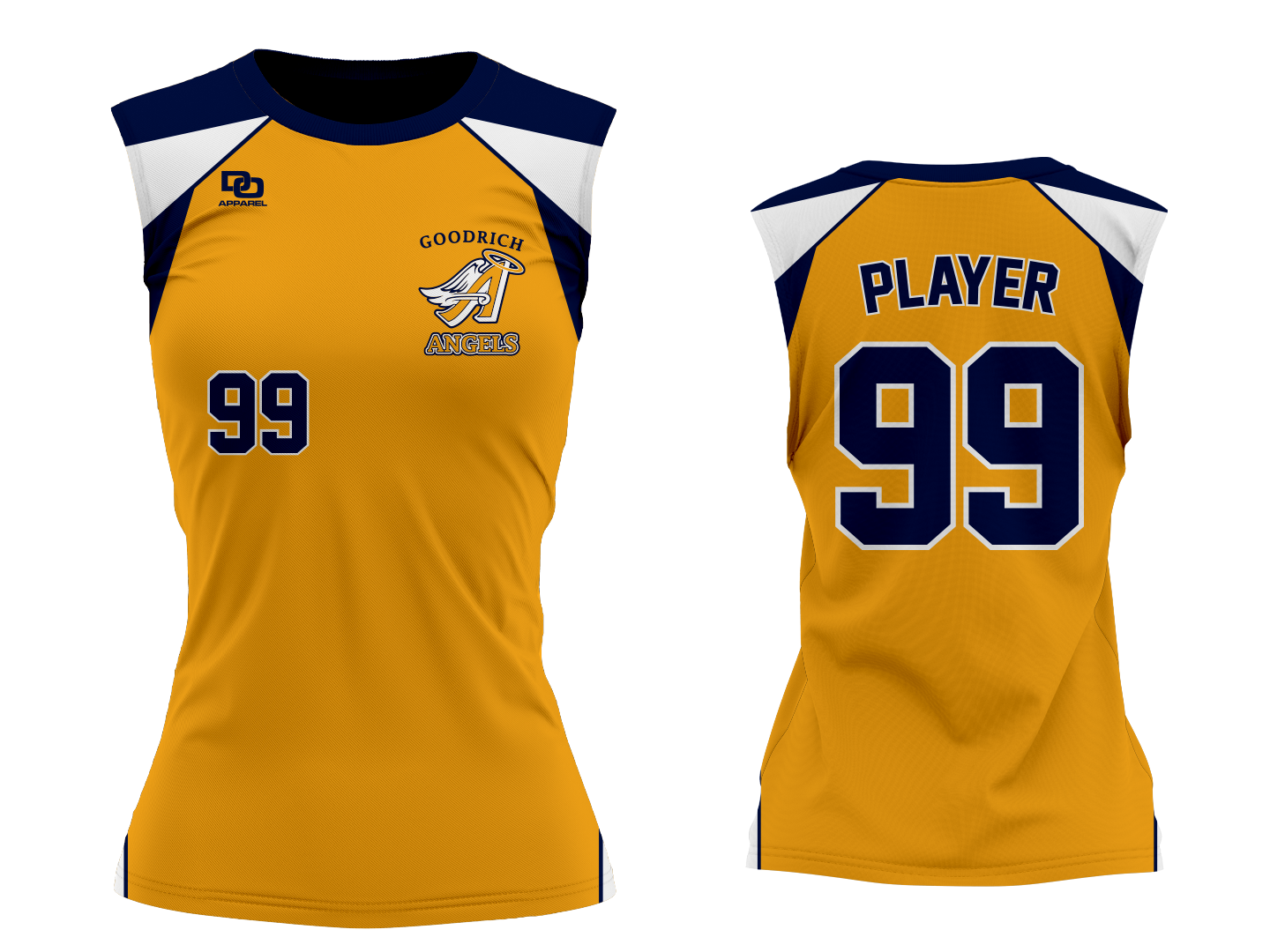 Custom Womens Sleeveless Crew Jersey - Gold