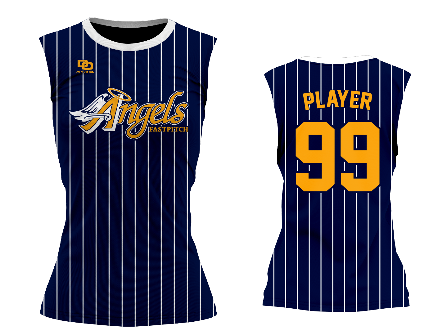 Custom Womens Sleeveless Crew Jersey - Navy Pinstripe