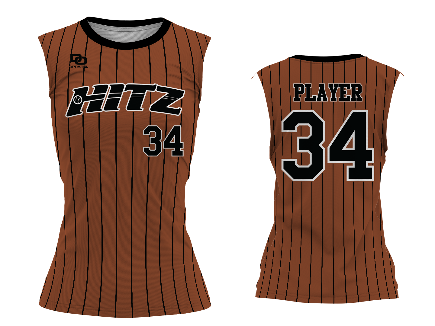 Custom Womens Sleeveless Crew Jersey - Brown Pinstripe