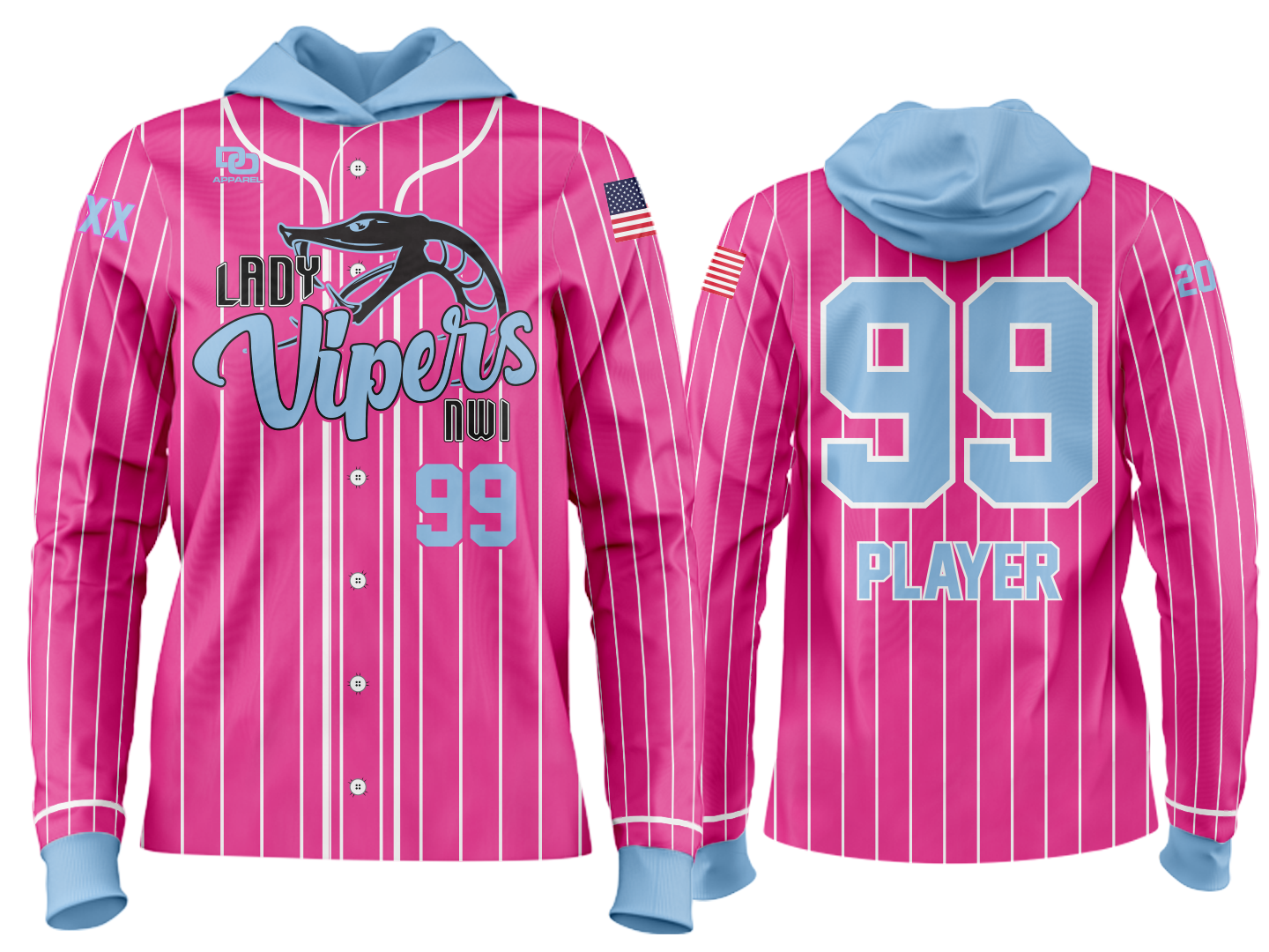 Custom Team Hoodie - Pink Pinstripe
