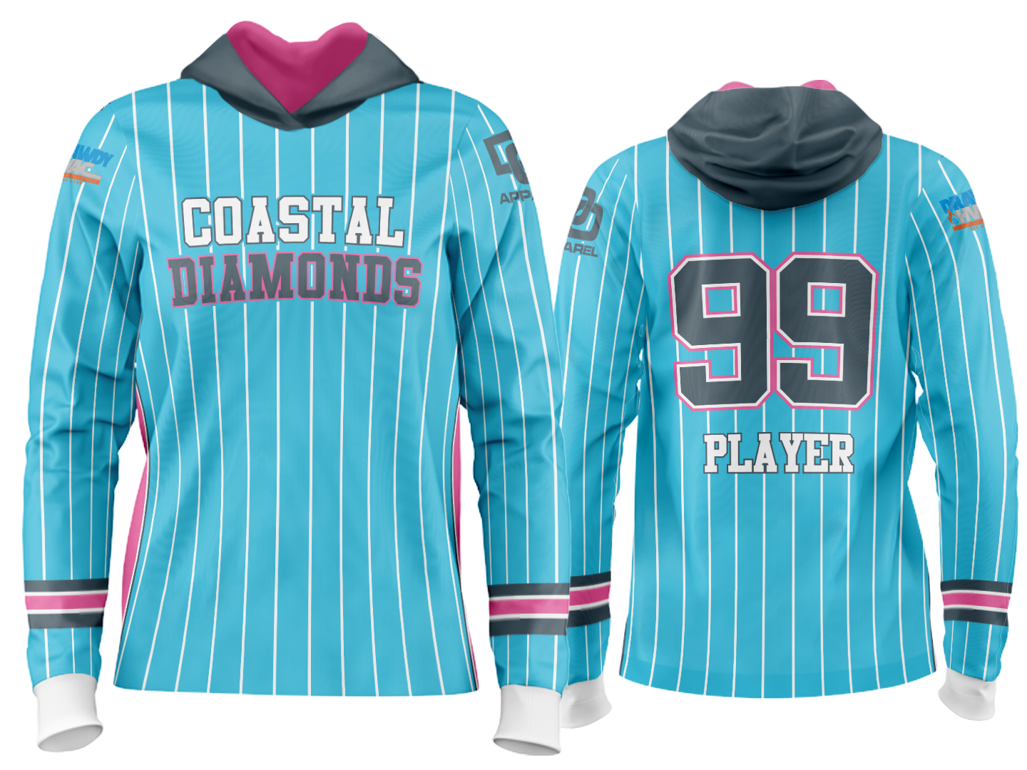 Custom Team Hoodie - Cyan Pinstripe