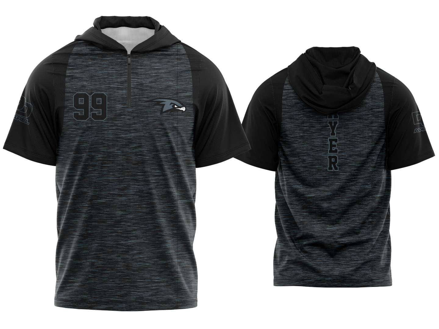 Custom 1/4 Zip Short Sleeve Hoodie - Blackout