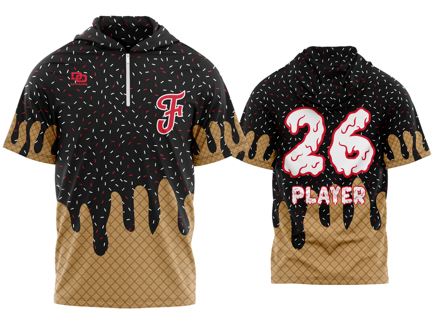 Custom Short Sleeve 1/4 Zip Hoodie - Black Drip