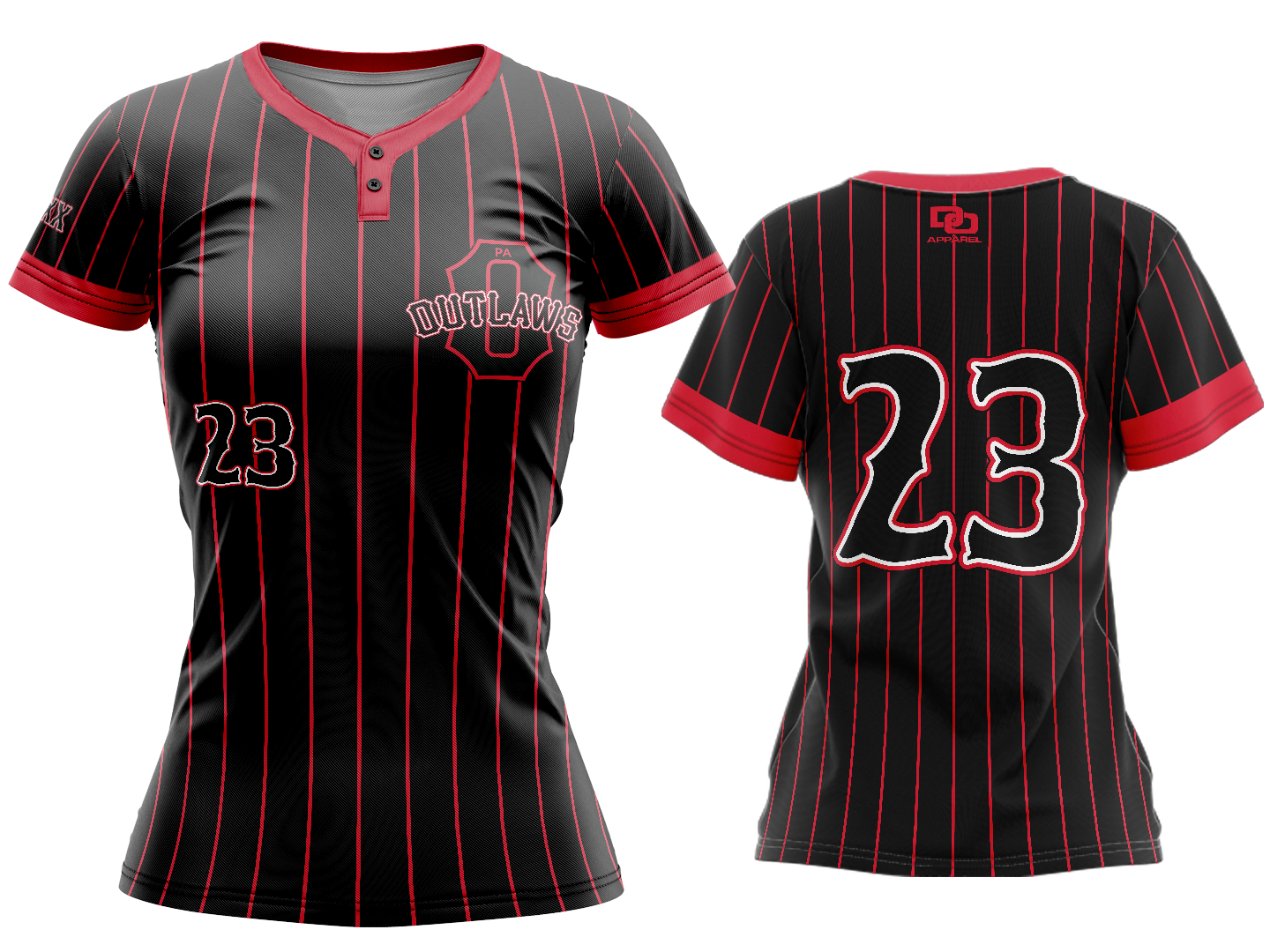 Custom Womens Two-Button Jersey - Black Pinstripe