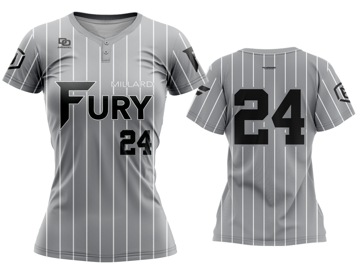 Custom Womens Two-Button Jersey - Grey Pinstripe