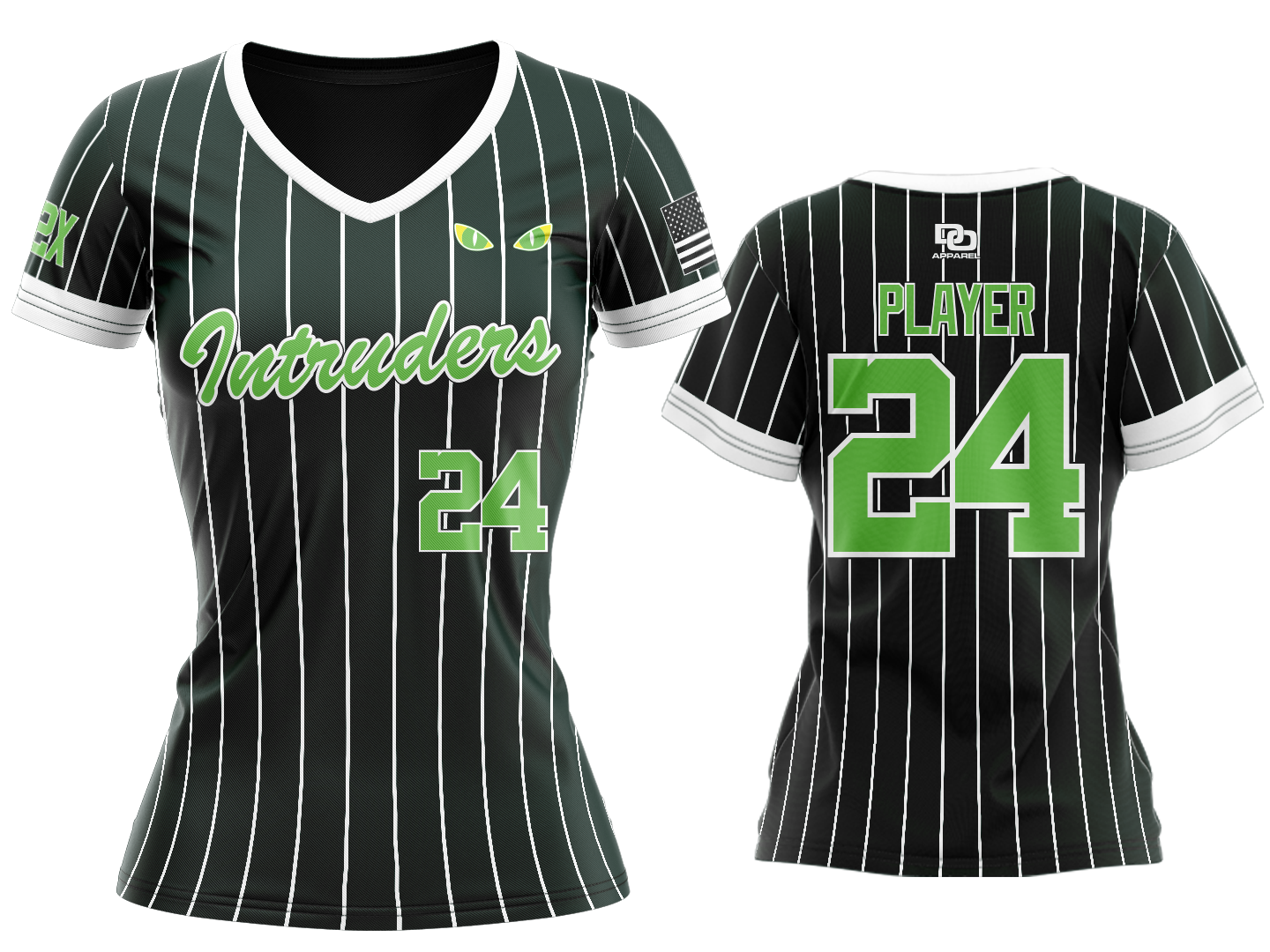 Custom Womens Crew Jersey - Black/White Pinstripe