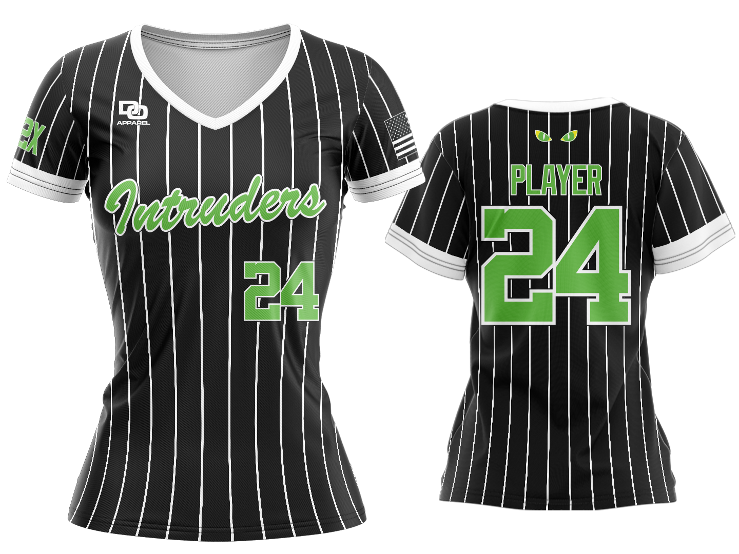 Custom Womens Crew Jersey - Black/White Pinstripe
