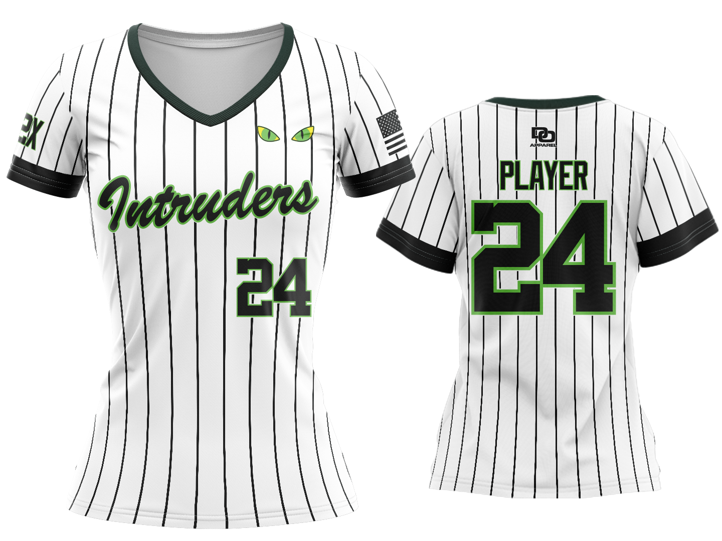 Custom Womens Crew Jersey - White/Black Pinstripe