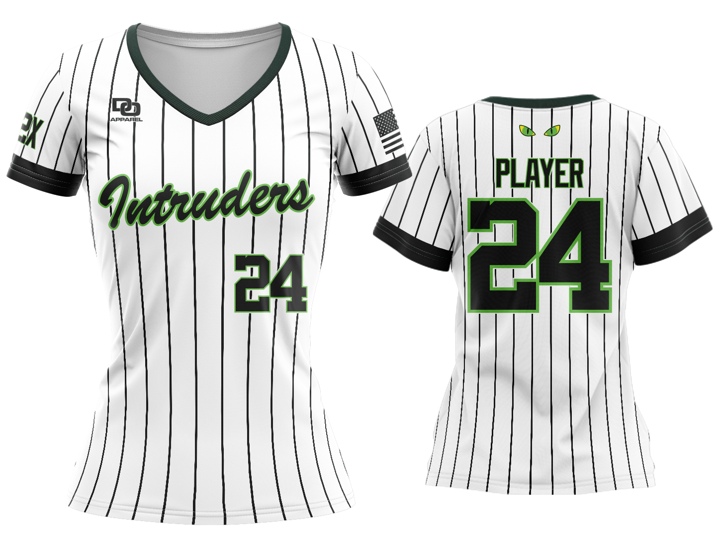Custom Womens Crew Jersey - White/Black Pinstripe