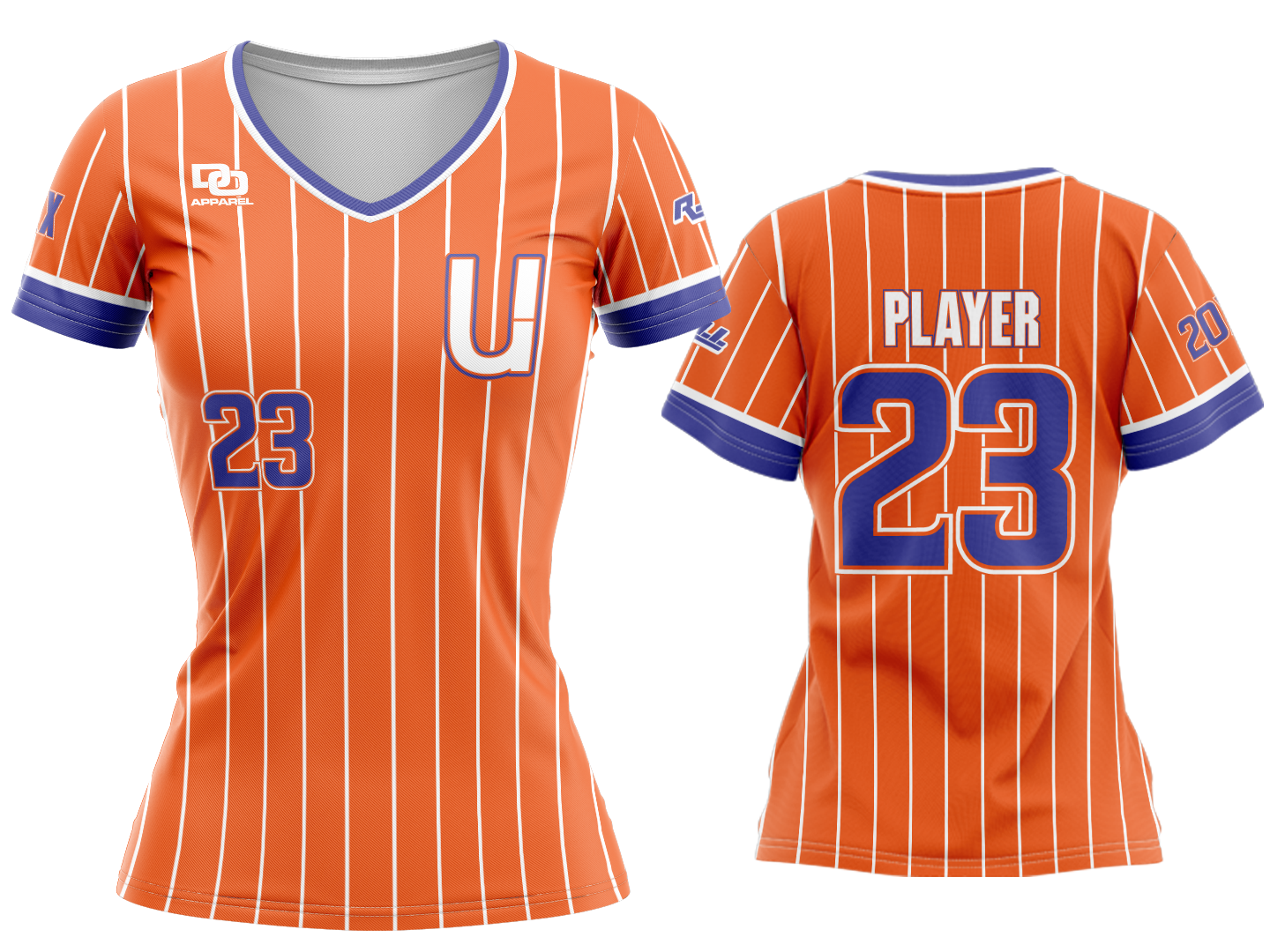 Custom Womens V-Neck Jersey - Orange Pinstripe ROI