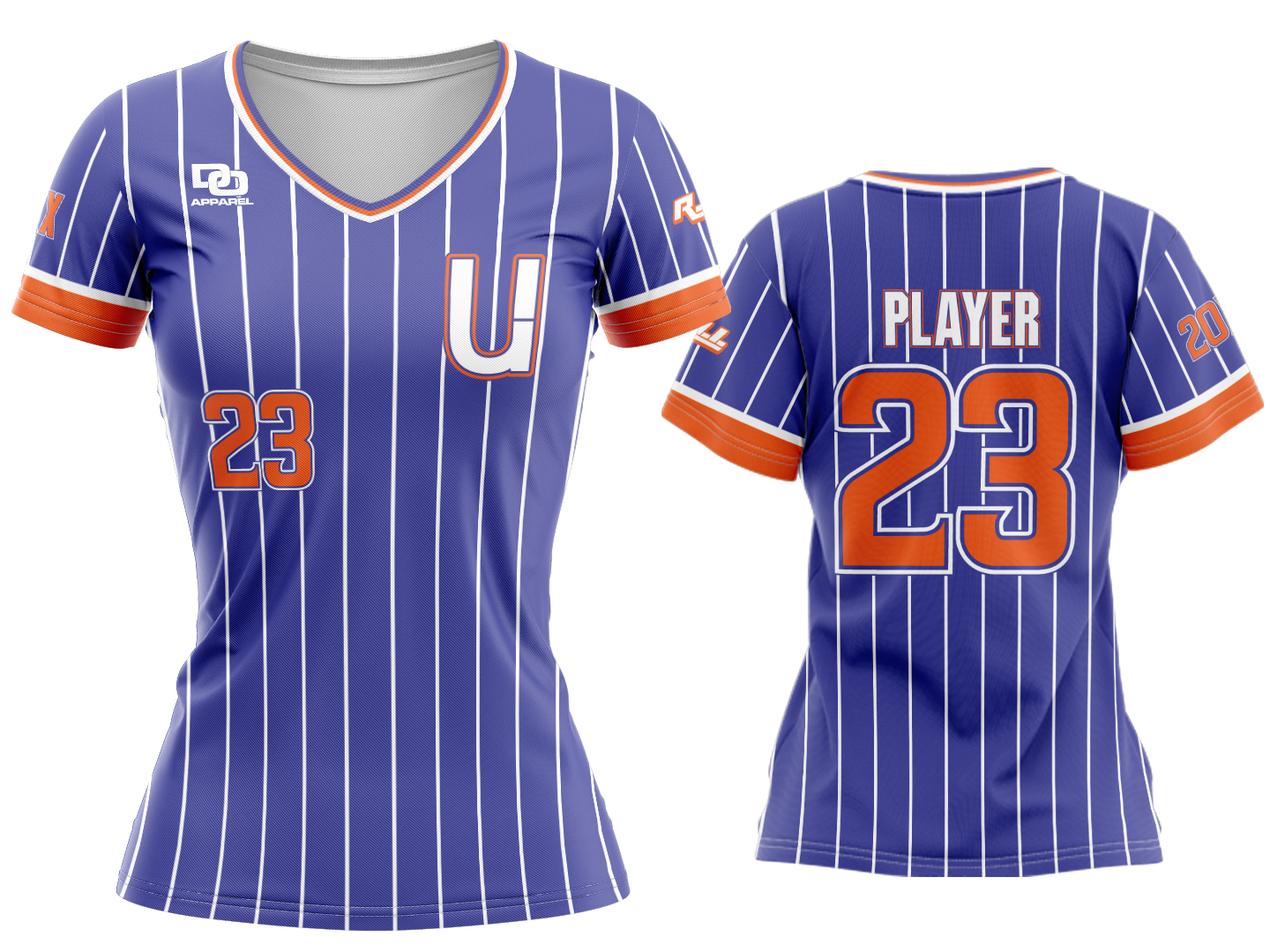 Custom Womens V-Neck Jersey - Purple Pinstripe ROI