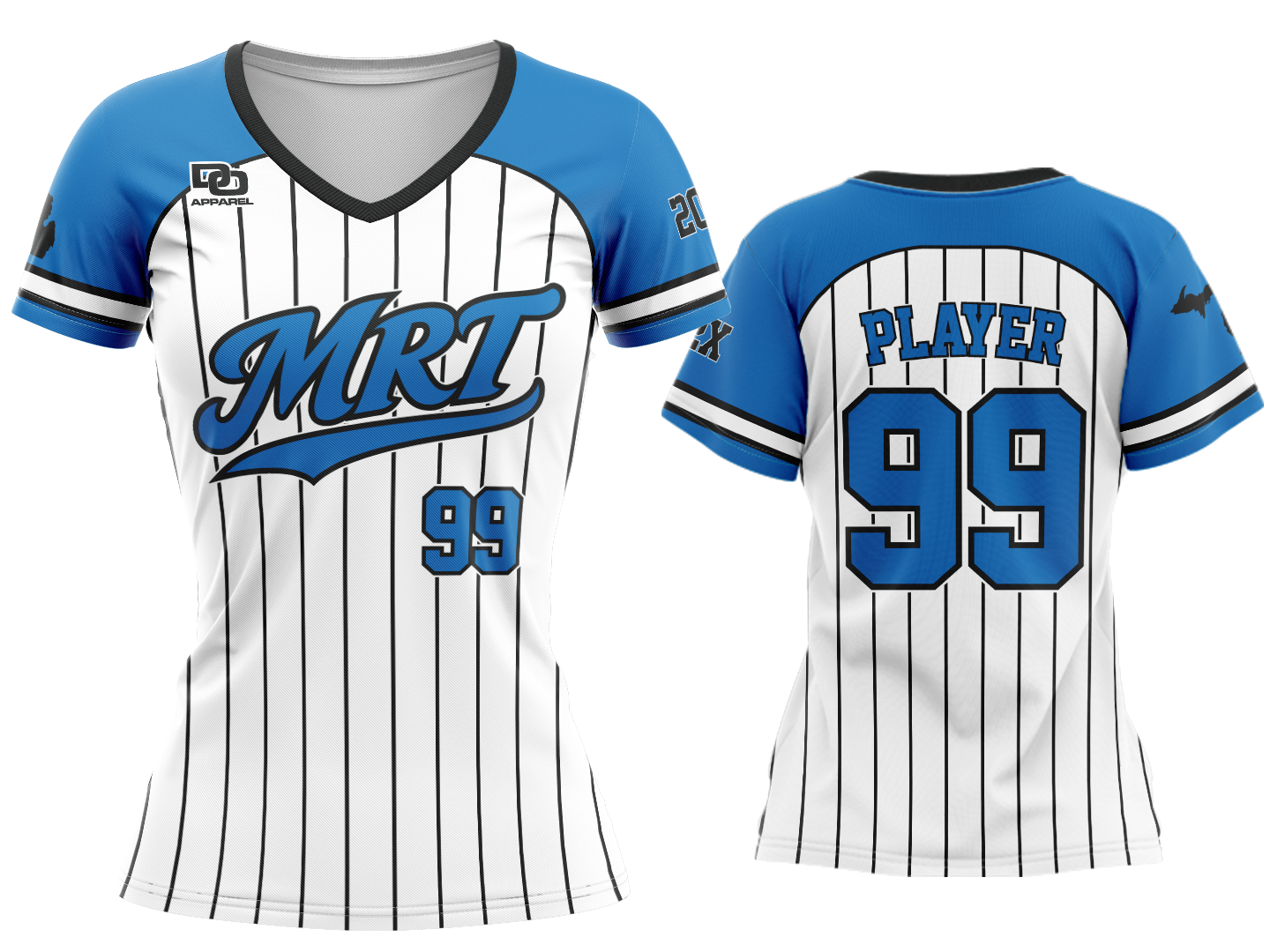 Custom Womens V-Neck Jersey - White Pinstripe
