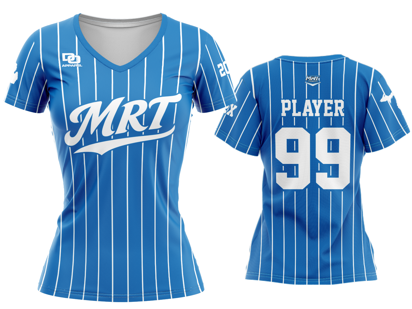 Custom Womens V-Neck Jersey - Royal Pinstripe