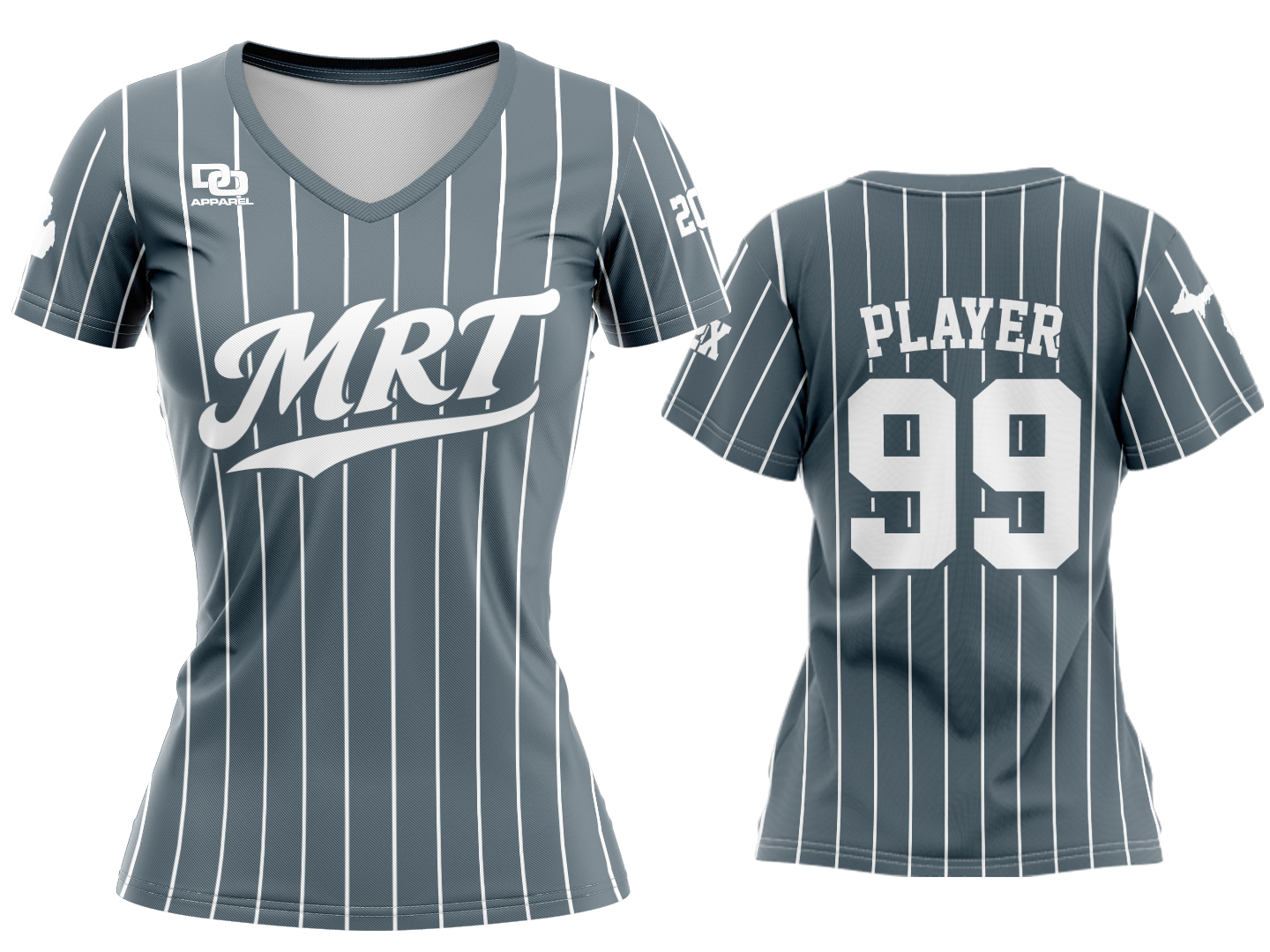 Custom Womens V-Neck Jersey - Charcoal Pinstripe