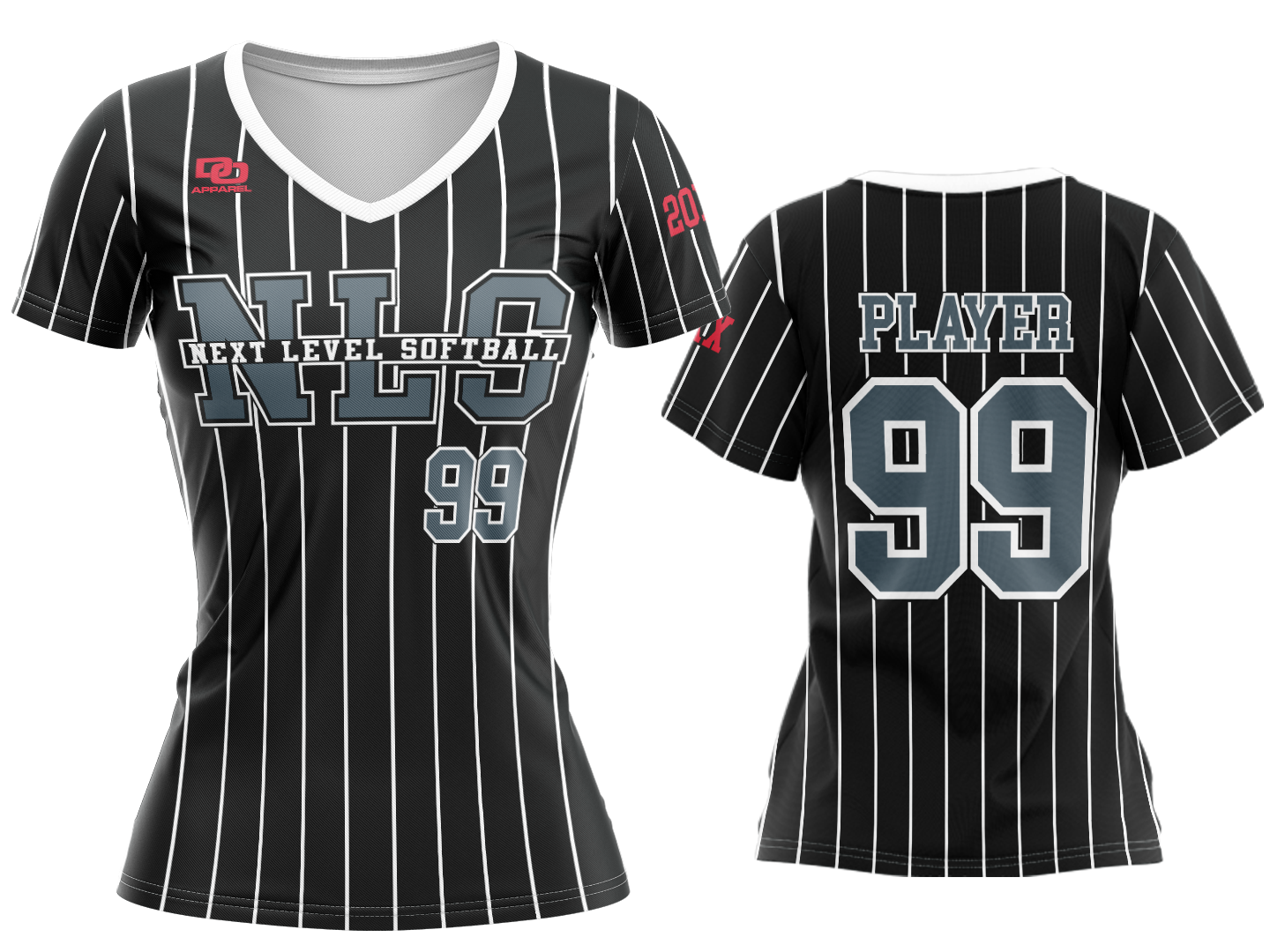 Custom Womens V-Neck Jersey - Black Pinstripe