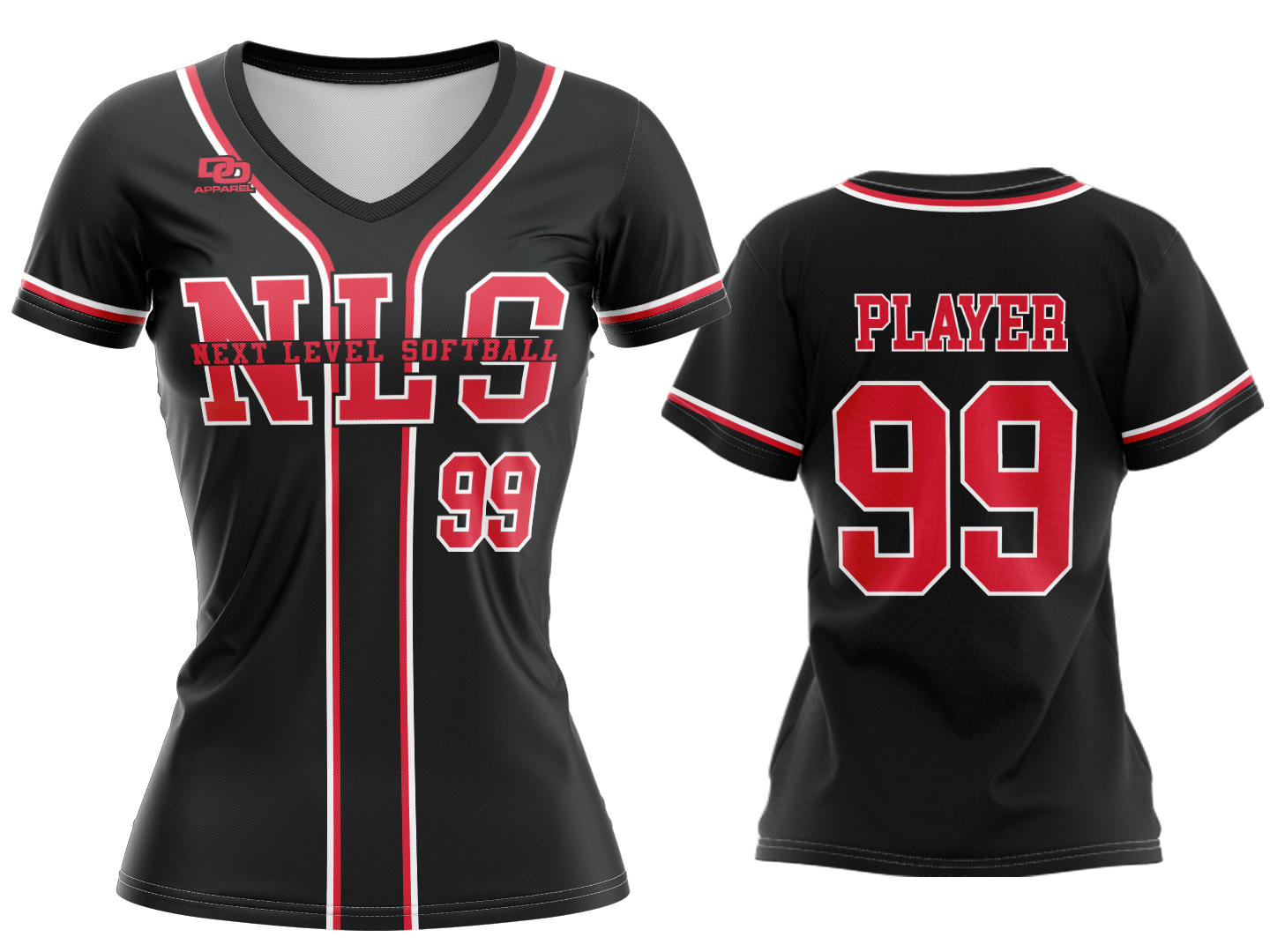 Custom Womens V-Neck Jersey - Black/Red