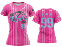 Custom Womens Crew Jersey - Pink Pinstripe