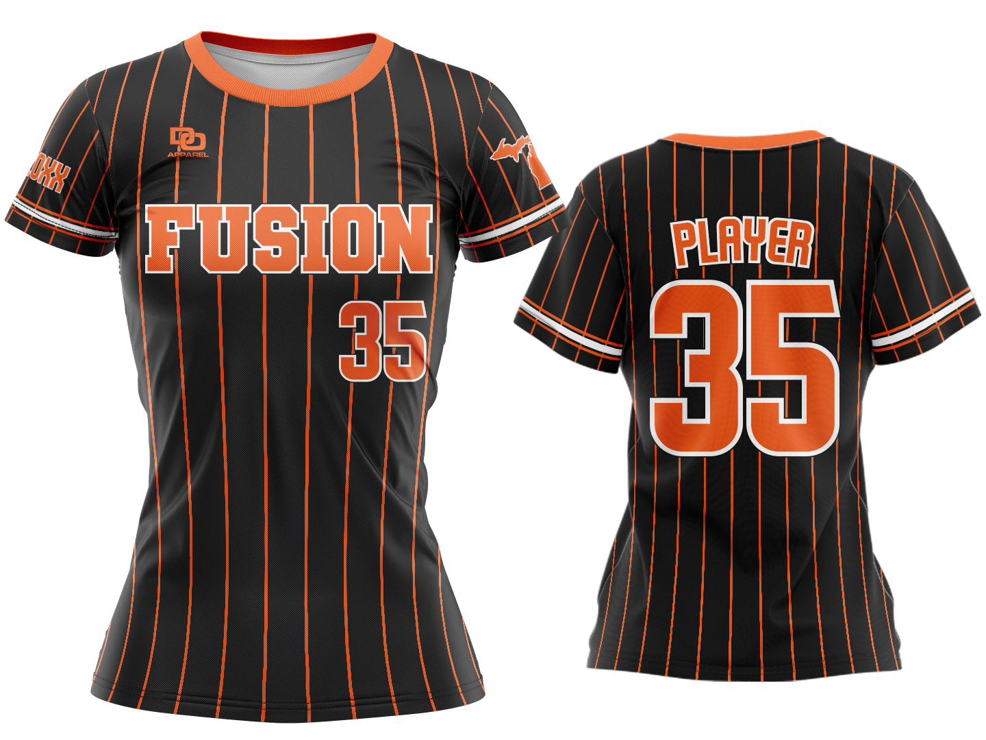 Custom Womens Crew Jersey - Black Pinstripe