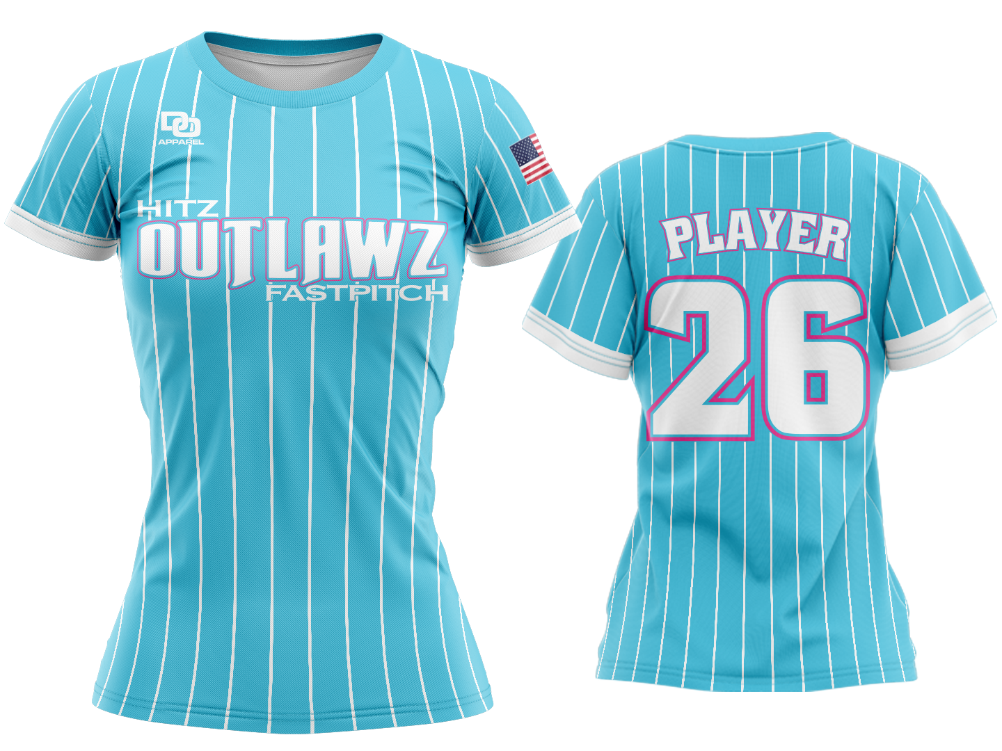 Custom Womens Crew Jersey - Cyan Pinstripe