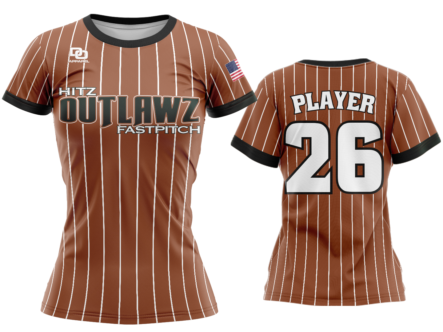 Custom Womens Crew Jersey - Brown Pinstripe