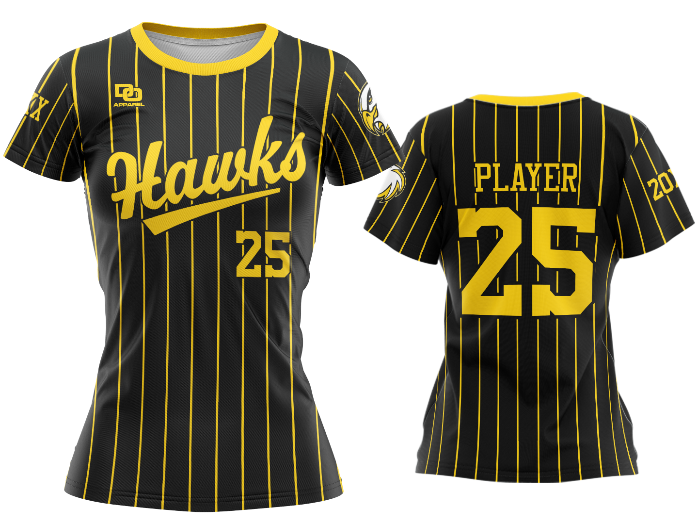 Custom Womens Crew Jersey - Black Pinstripe
