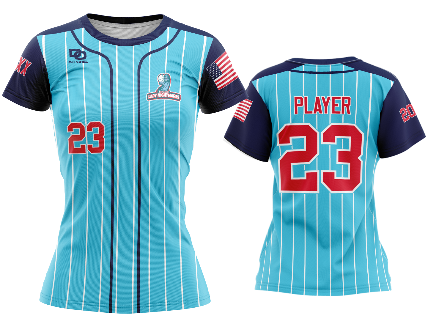 Custom Womens Crew Jersey - Cyan Pinstripe