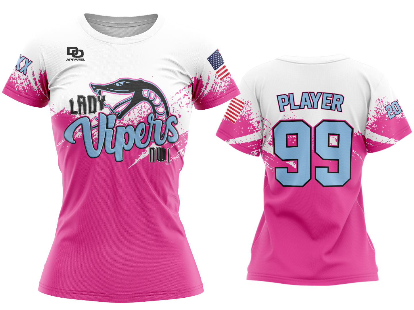 Custom Womens Crew Jersey - Pink/White