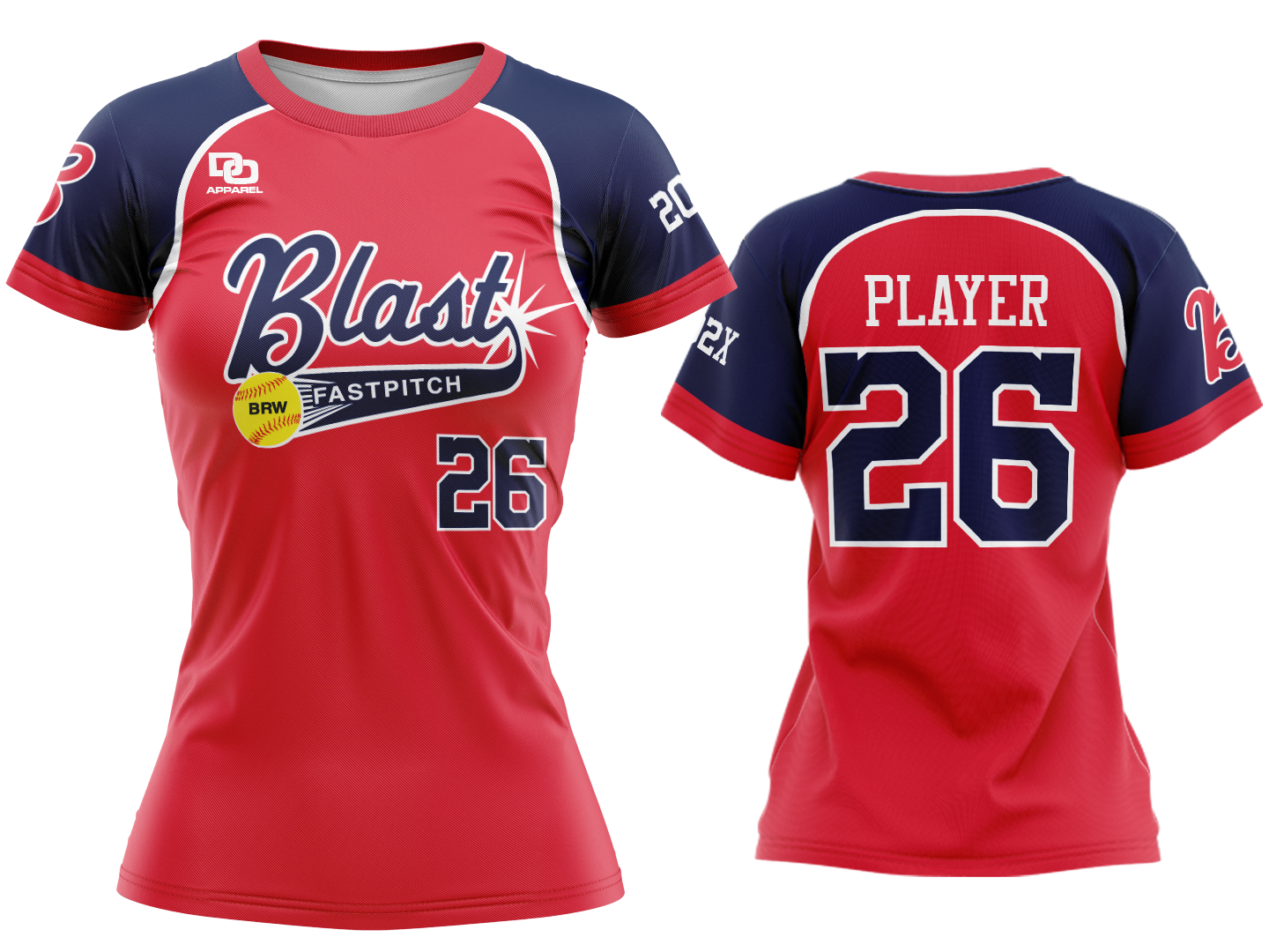 Custom Womens Crew Jersey - Red Opt 1