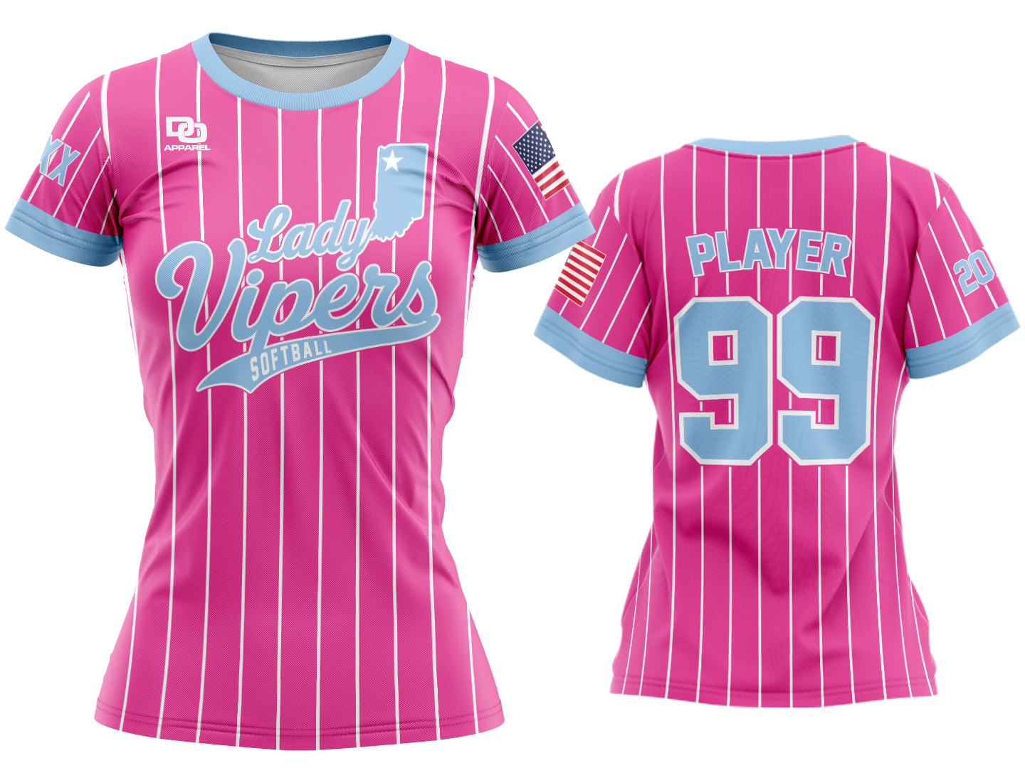 Custom Womens Crew Jersey - Pink Pinstripe