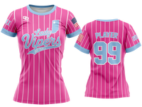 Custom Womens Crew Jersey - Pink Pinstripe
