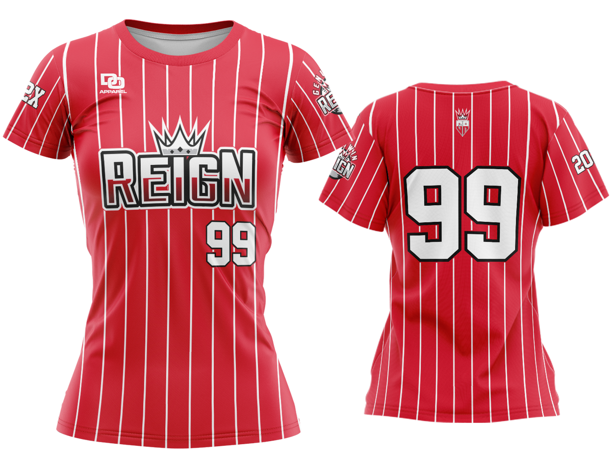 Custom Womens Crew Jersey - Red Pinstripe