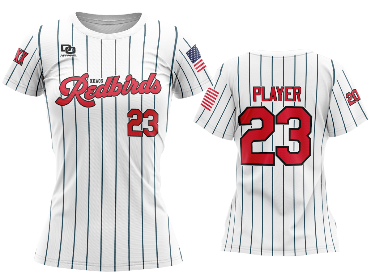 Custom Womens Crew Jersey - White Pinstripe