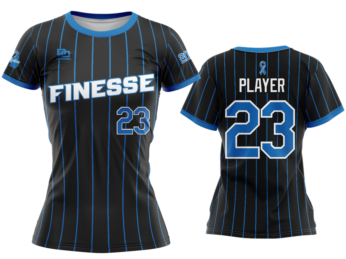 Custom Womens Crew Jersey - Black/Royal Pinstripe
