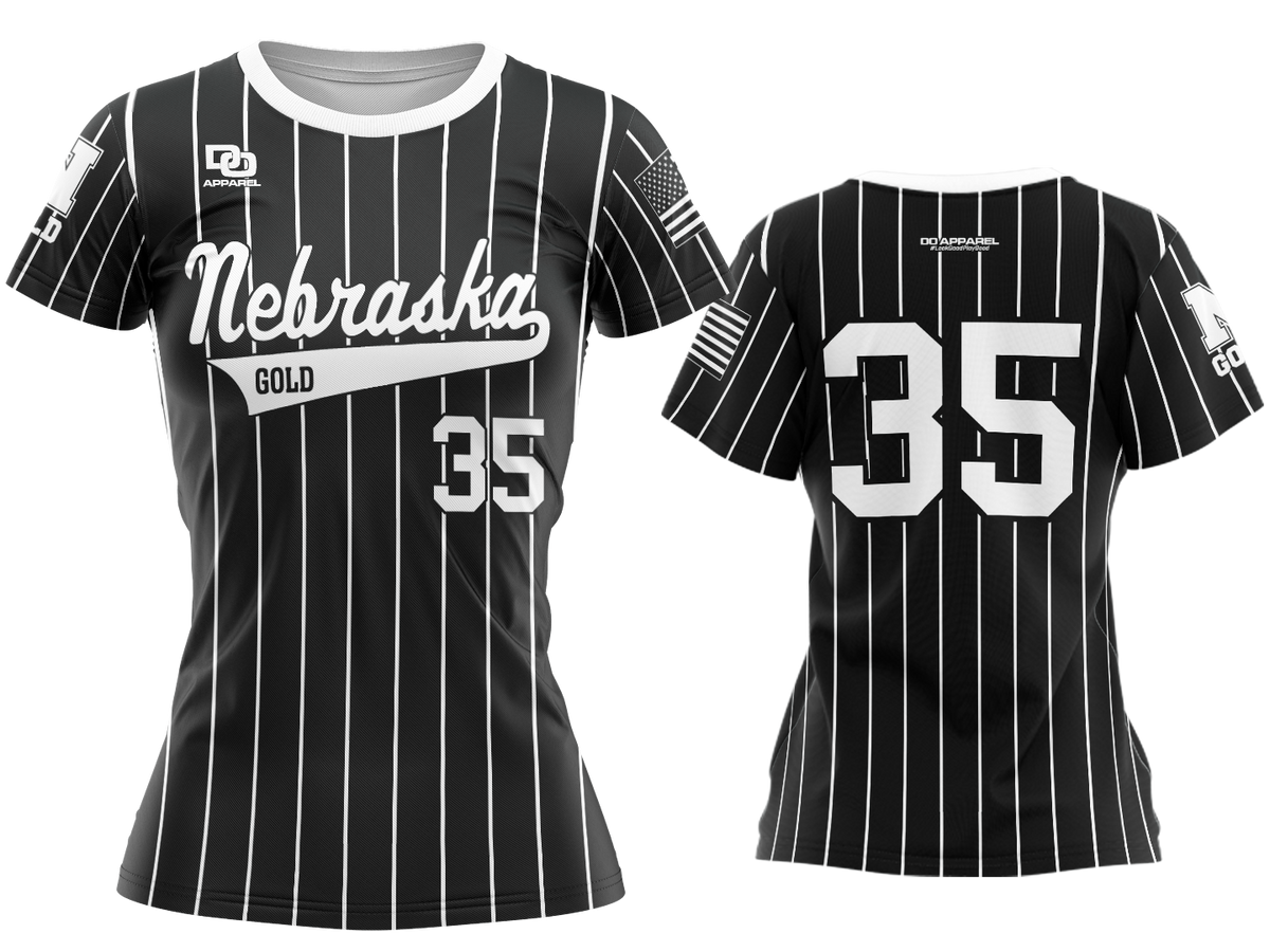 Custom Womens Crew Jersey - Black White Pinstripe