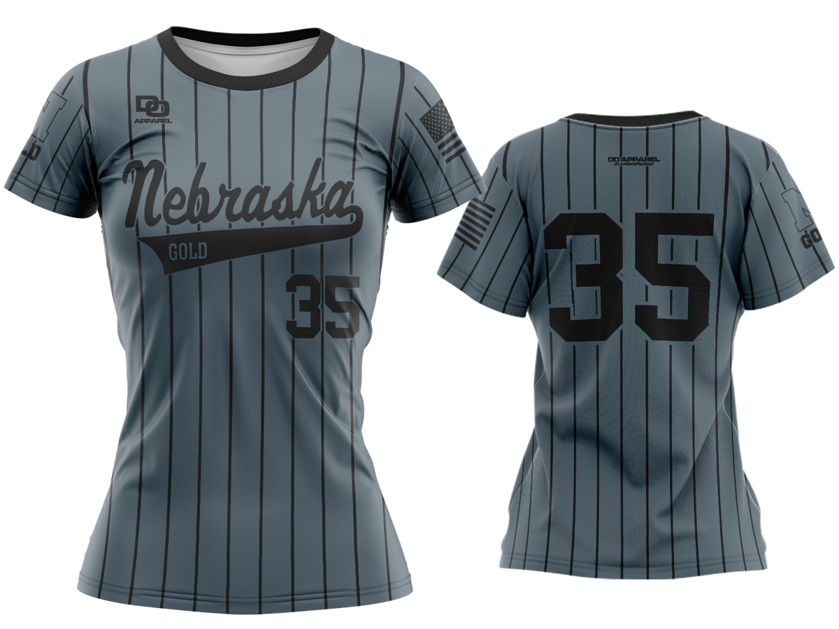 Custom Womens Crew Jersey - Charcoal Black Pinstripe