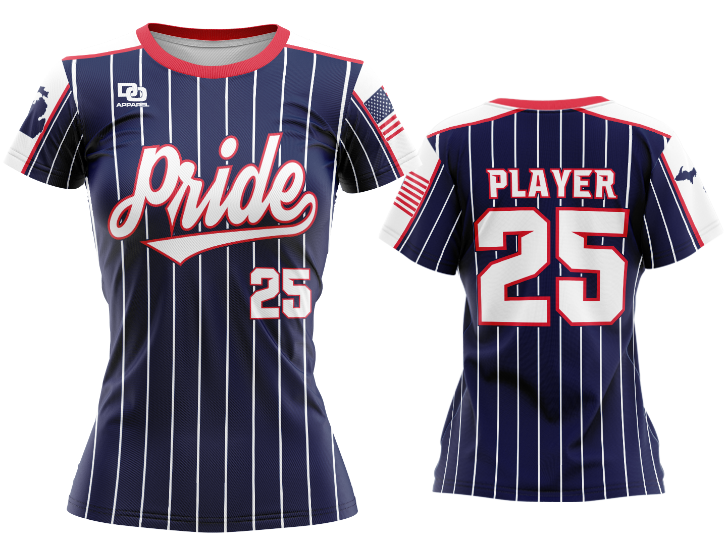 Custom Womens Crew Jersey - Navy Pinstripe
