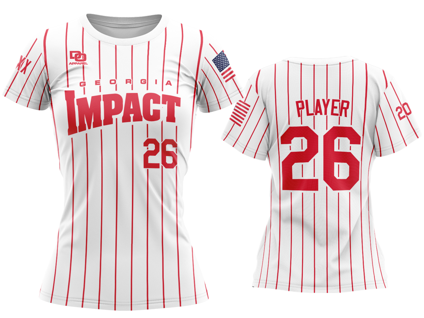 Custom Womens Crew Jersey - White Red Pinny