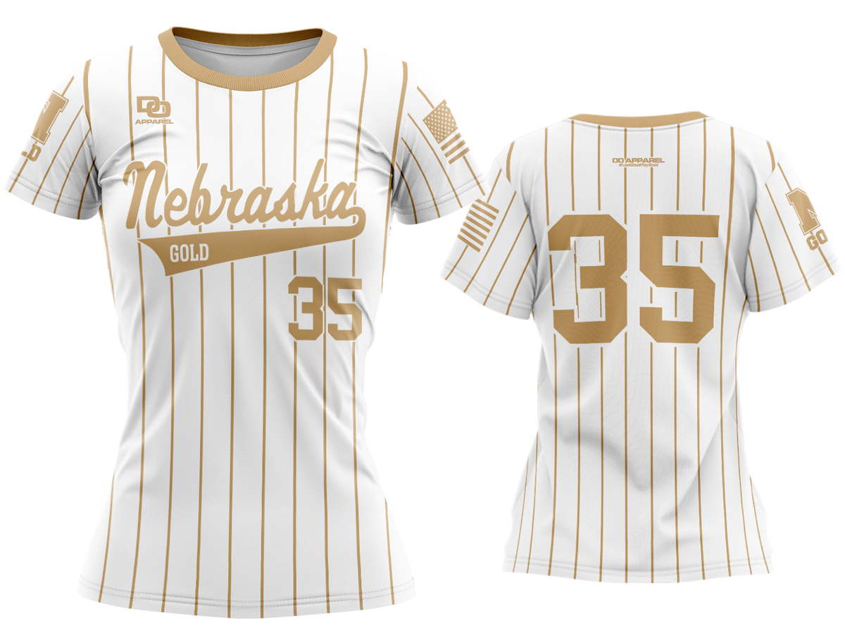 Custom Womens Crew Jersey - White/Vegas Pinstrpe