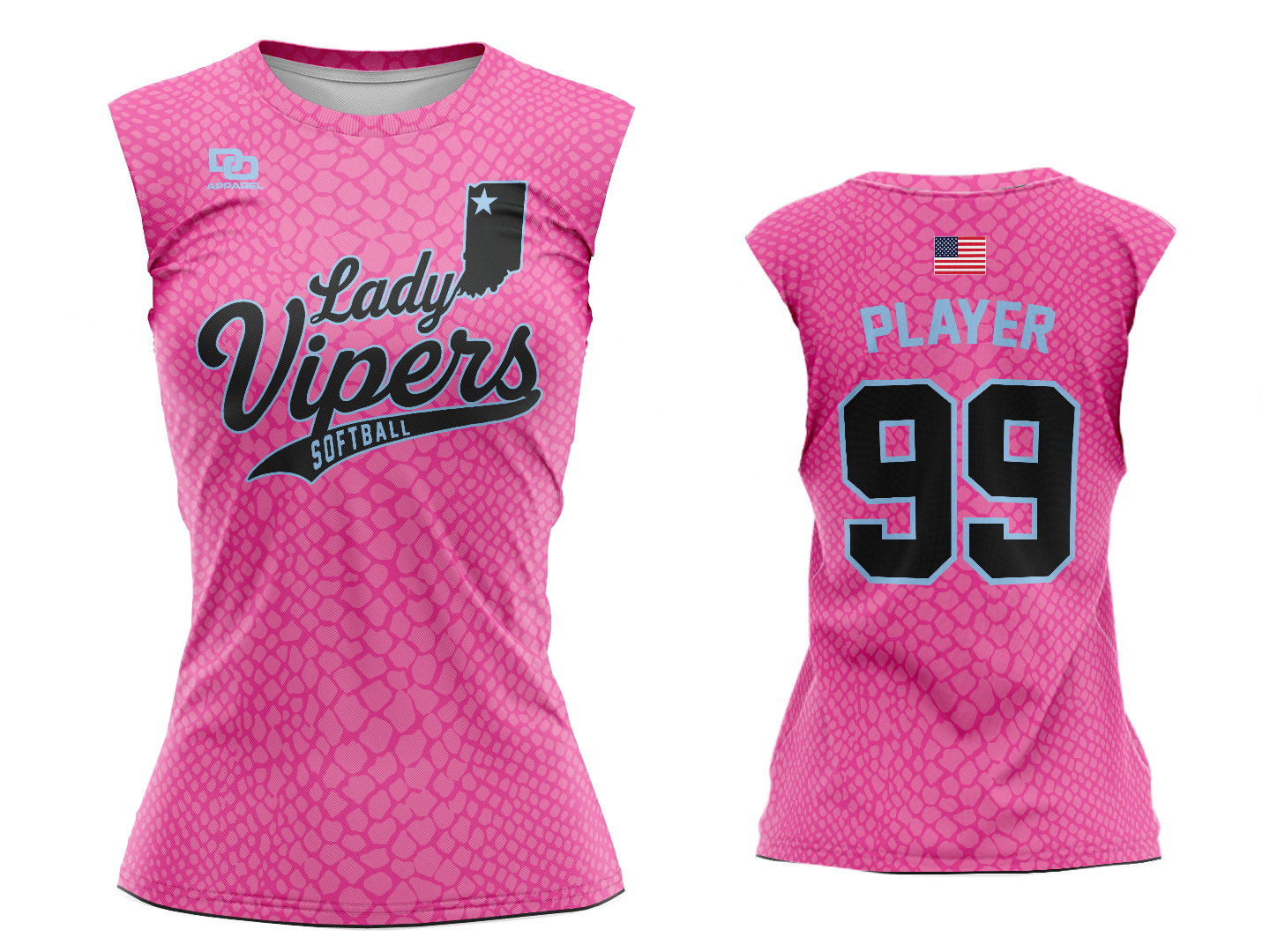 Custom Womens Sleeveless Crew Jersey - Pink Scales