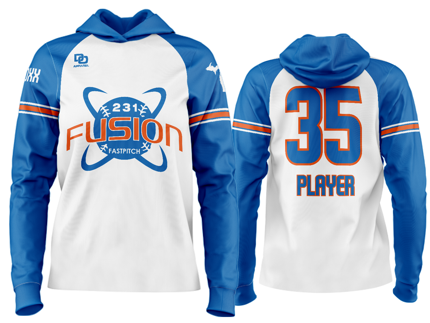 Custom Team Hoodie - White/Royal Raglan